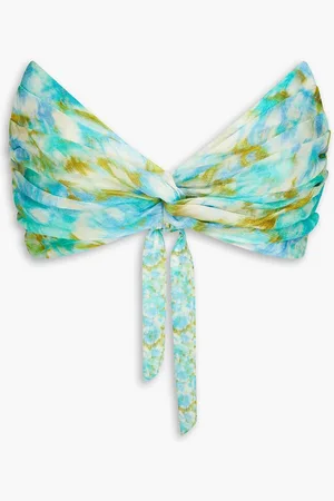 ZIMMERMANN Strapless floral-print linen and silk-blend bra top - Blue