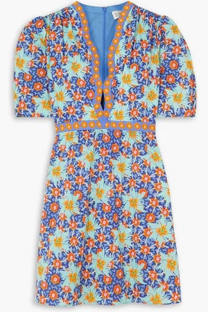 SALONI Tabitha floral-print cotton-poplin mini dress - Green