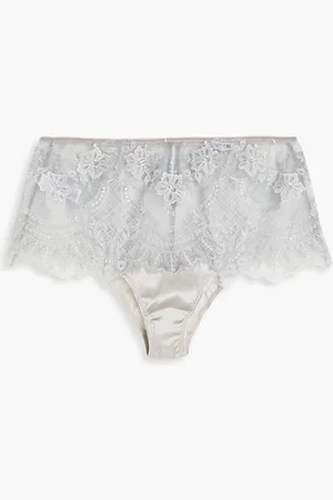 I.D. Sarrieri Embroidered tulle-paneled satin high-rise briefs
