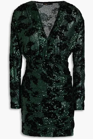 Maje Sequin-embellished flocked mesh mini dress - Green