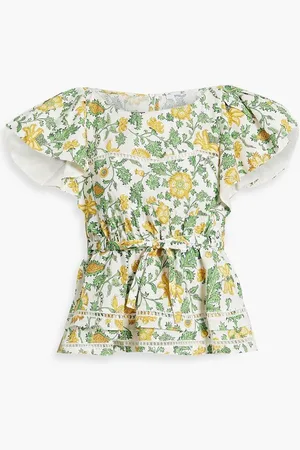 Derek Lam Delphine ruffled floral-print cotton-blend poplin top
