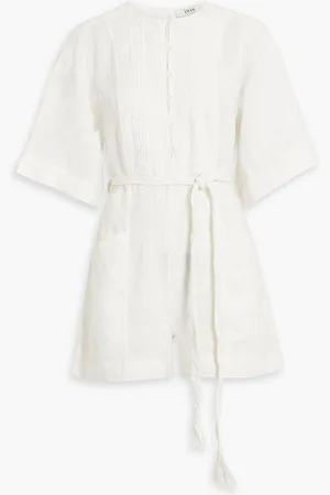 Joie Colin pintucked linen playsuit - White