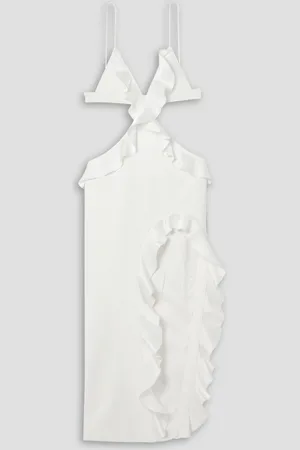 DAVID KOMA Cutout ruffled satin-trimmed crepe midi dress - White