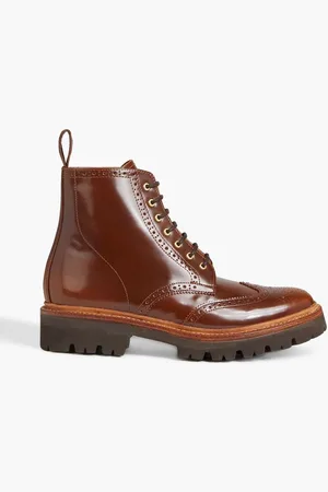 GRENSON Emmaline perforated glossed-leather combat boots