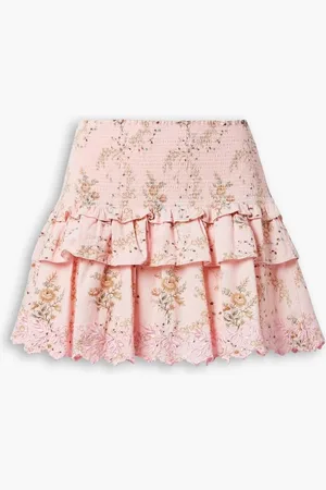 LOVESHACKFANCY Sowa tiered floral-print broderie anglaise cotton mini skirt - Pink