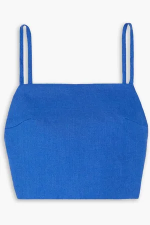 Bondi Born Aliso cropped tie-back linen top - Blue
