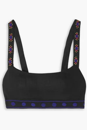 SALONI Lilah Choli bead-embellished linen bra top