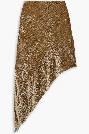 PETAR PETROV Asymmetric crinkled-velvet midi skirt - Brown