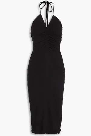 James Perse Ruched cotton-blend jersey halterneck midi dress