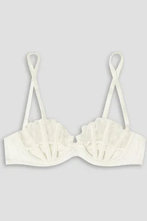 FLEUR DU MAL Bella embroidered tulle and satin underwired bra - White