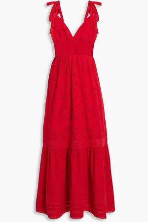 ALICE+OLIVIA Alice Olivia - Levine smocked broderie anglaise cotton and linen-blend midi dress