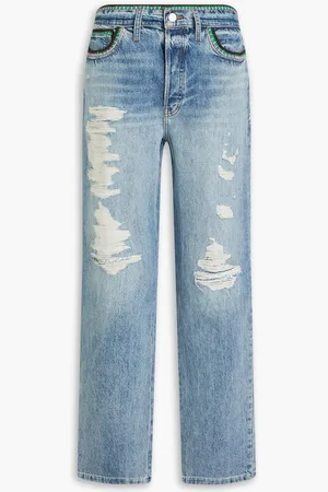 Frame Julia Sarr-Jamois crochet-trimmed distressed high-rise boyfriend jeans - Blue