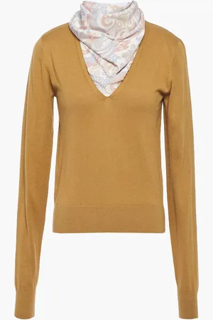 See by Chloé Printed crepe de chine and cotton-blend sweater - Brown
