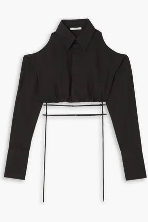 Nensi Dojaka Cold-shoulder cropped cotton-poplin top