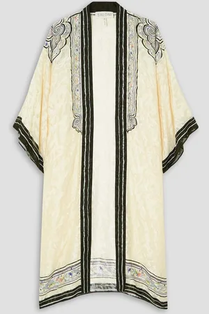 SALONI Venyx Juniper printed satin robe - White