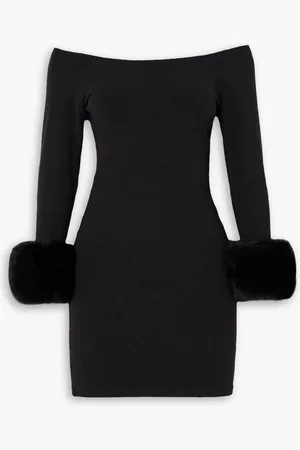Alexander Wang Off-the-shoulder faux fur-trimmed stretch-jersey mini dress