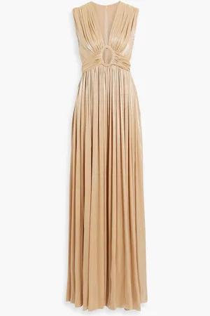 Costarellos Cutout metallic satin-jacquard gown - Neutral