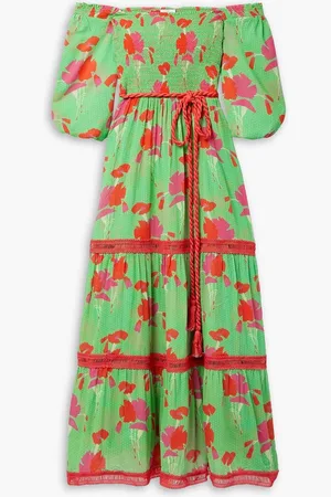 MIGUELINA Mabelle crochet-trimmed shirred printed cotton-voile maxi dress