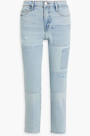 Frame Le Nouveau Straight cropped patchwork mid-rise slim-leg jeans - Blue