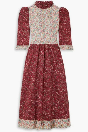 O PIONEERS Clara ruffled floral-print cotton-poplin midi dress - Red