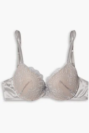 I.D. Sarrieri Metallic embroidered stretch-tulle underwired push-up bra - Gray