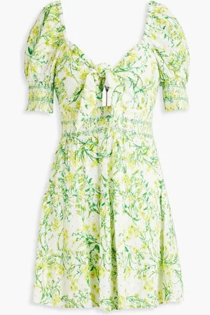 ALICE+OLIVIA Alice Olivia - Kristie smocked floral-print broderie anglaise mini dress - Green