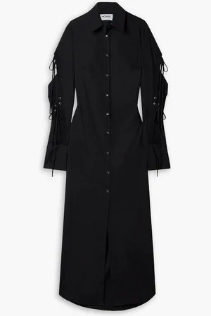 MONSE Lace-up cotton-blend poplin maxi shirt dress