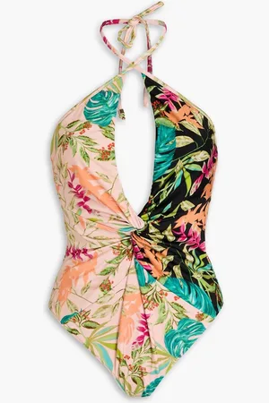 PATBO Tropicalia twist-front printed halterneck swimsuit