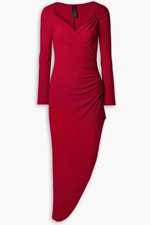 Norma Kamali Wrap-effect ruched stretch-jersey midi dress - Red