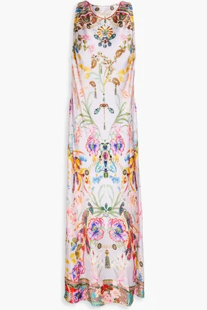 Camilla Crystal-embellished printed silk maxi dress - Purple
