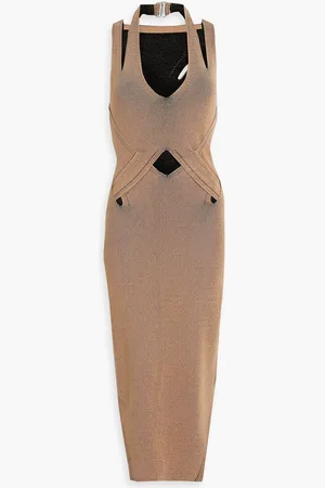 DION LEE Cutout ribbed-knit halterneck midi dress - Brown
