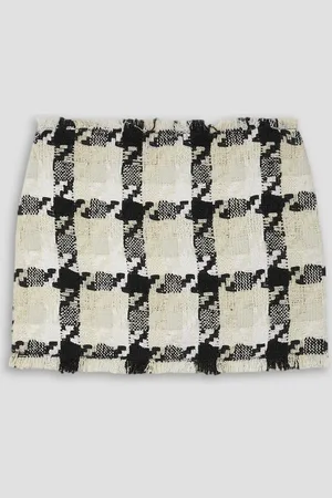 VERSACE Checked wool-blend tweed mini skirt - White