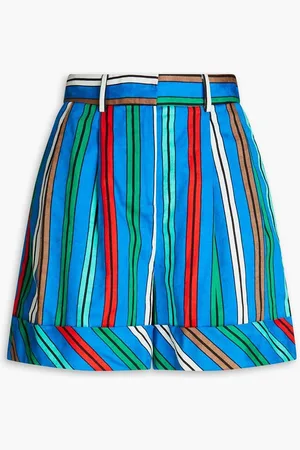 Diane von Furstenberg Striped cotton and linen-blend shorts - Blue