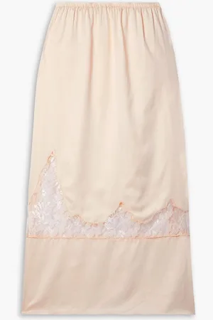 LOVESHACKFANCY Fayette lace-trimmed crepe de chine midi skirt - Pink