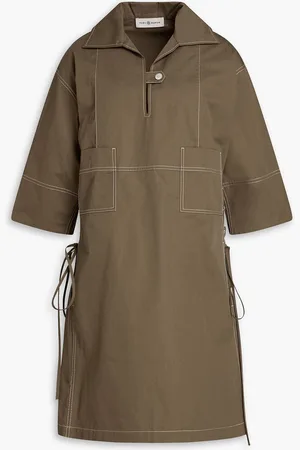 Tory Burch Topstitched cotton-poplin mini dress - Green