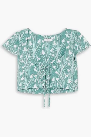 Miaou Arielle cropped printed stretch-crepe top - Blue
