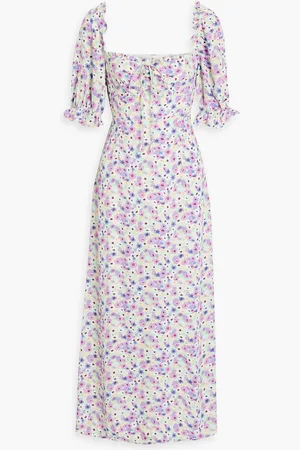 RIXO London Montenegro ruffle-trimmed floral-print crepe midi dress - Purple