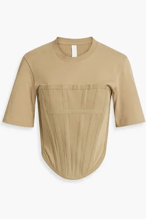 DION LEE Cropped ribbed cotton-jersey T-shirt - Neutral