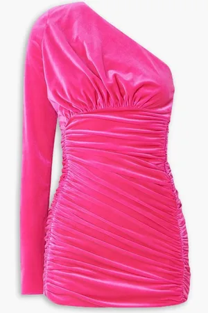 ALEXANDRE VAUTHIER One-shoulder ruched stretch-velvet mini dress - Pink