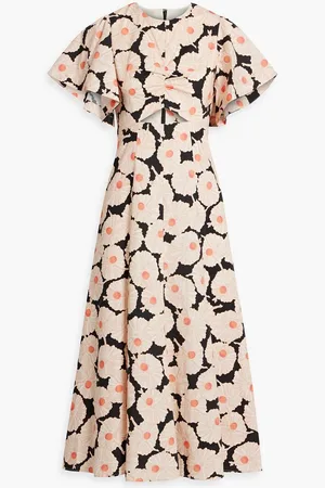 Derek Lam Romilly floral-print stretch cotton-poplin midi dress - Orange