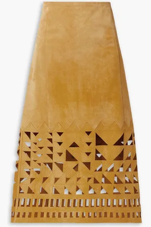 Lafayette 148 Grove laser-cut suede midi skirt - Yellow