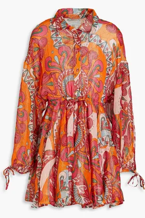 sundress Blair printed metallic georgette mini shirt dress