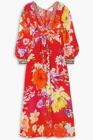 Camilla Twist-front crystal-embellished floral-print silk crepe de chine dress - Red
