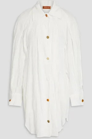 REJINA PYO Crinkled cotton-blend jacquard mini shirt dress