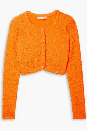 LOVESHACKFANCY Senina cropped stretch cotton-blend cloqué cardigan - Orange