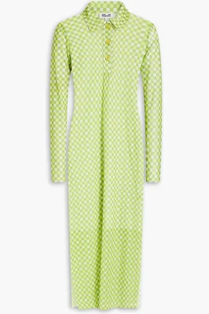 Baum und Pferdgarten Jupiter gingham stretch-mesh midi dress - Yellow
