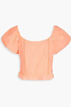LOVESHACKFANCY Breonna embroidered cotton top - Orange