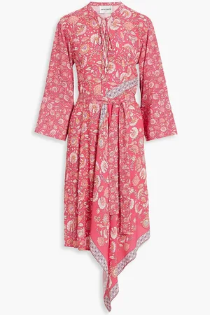 Antik Batik Dandy lace-up printed crepe midi dress