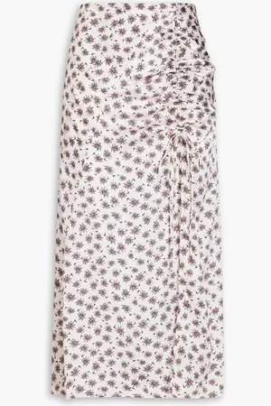 Maje Ruched printed satin midi skirt - Pink
