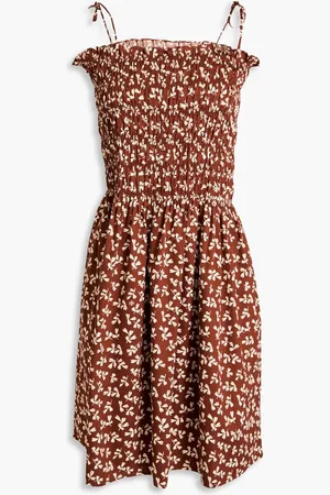 Tory Burch Shirred printed cotton mini dress